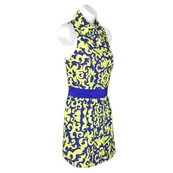 A5 NWT ETCETERA Destiny Yellow Blue Cotton Sleeveless Pleated Shirt Dress Size 8 - Picture 2 of 6